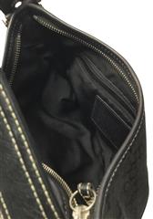 COACH SIGNATURE JACQUARD AND LEATHER MINI HOBO BAG BLACK